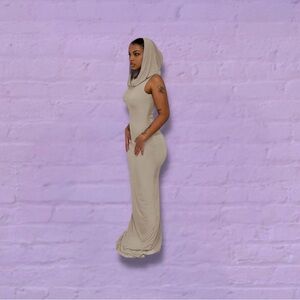 grey hooded dress maxi